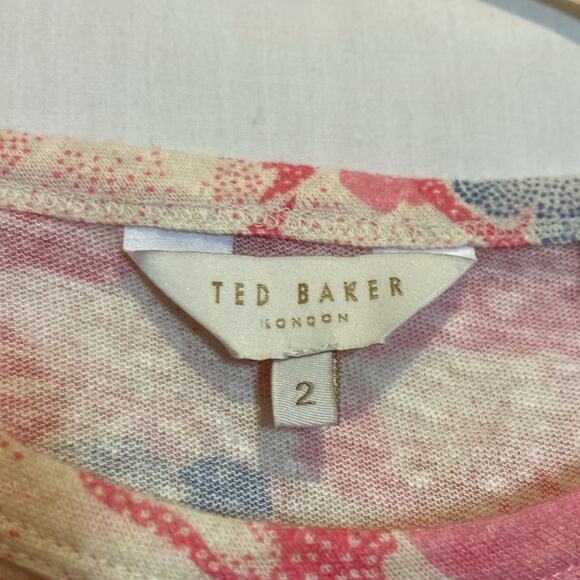 Ted Baker London Kashaa top Linen Padded Shoulder Floral Blouse Size 2 - Picture 3 of 10